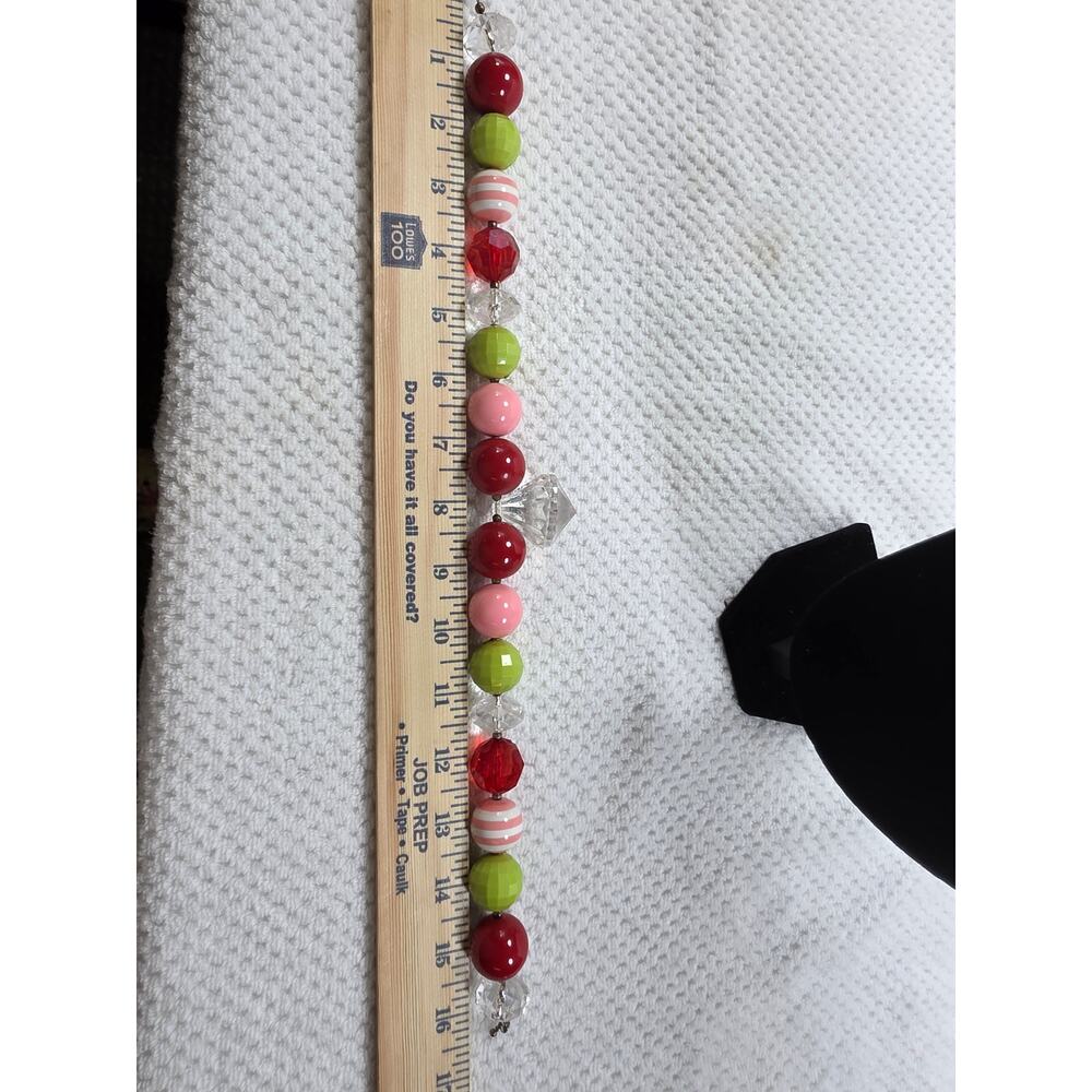 Girls Chunky Bubblegum Necklace 16" Red, Green & Pink - Picture 2 of 2